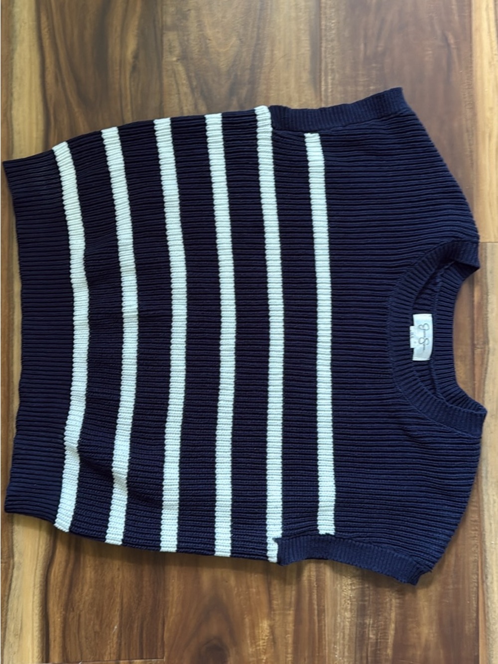 Jessica Simpson Navy and White Striped Ribbed Crew Neck Sweater